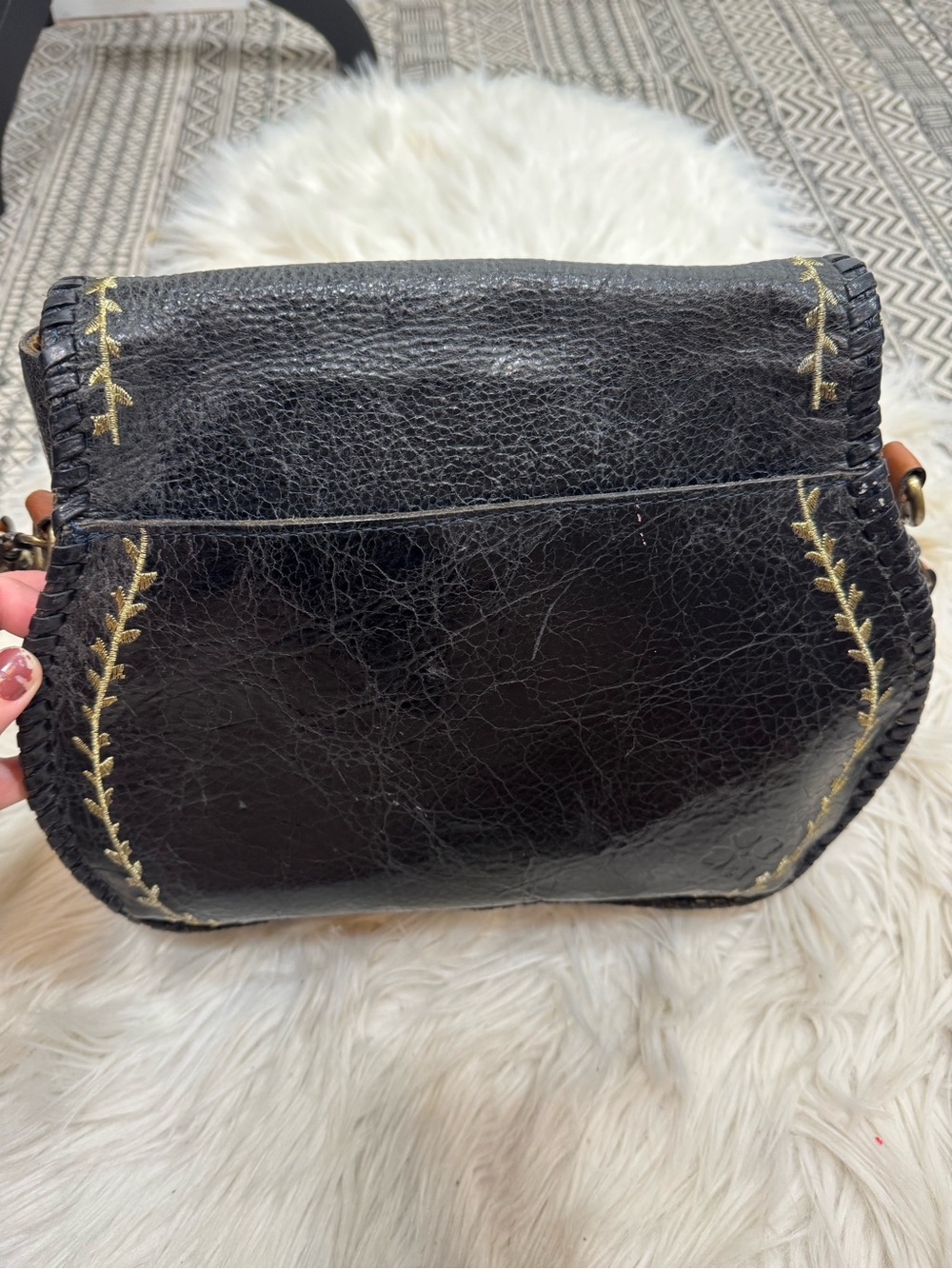 Patricia Nash Arezzo Saddle Bag with Floral Embroidery Crossbody Bag Black - Picture 8 of 15